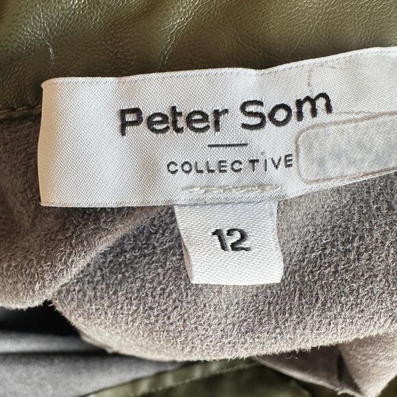 Peter Som Olive Green Faux Leather Mini Shirt Dress SIze 12 Career Designer $355 - Picture 13 of 13